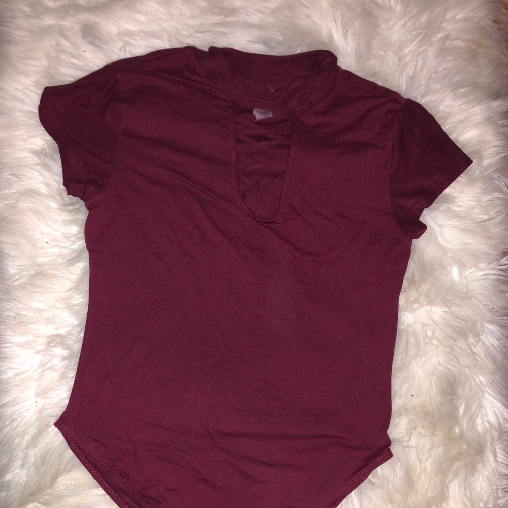Maroon lace front bodysuit